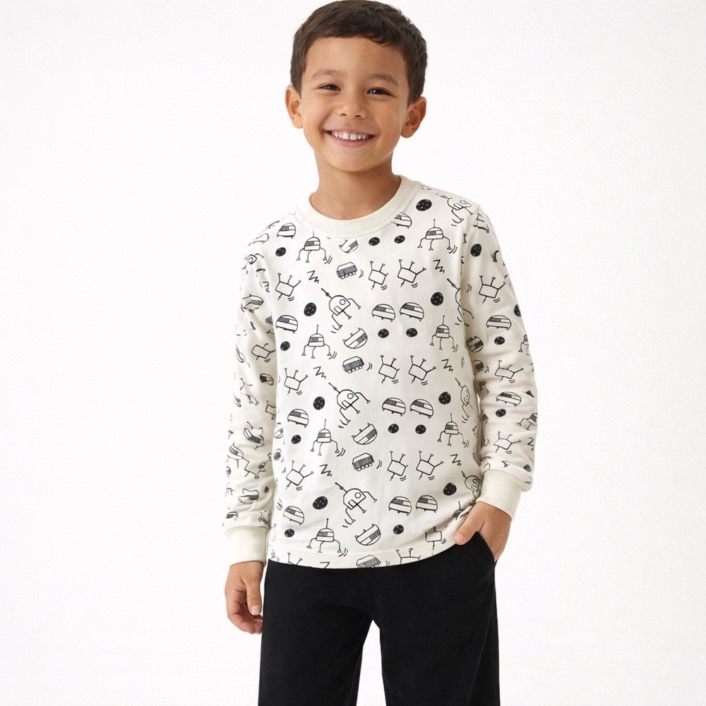 Hanna Andersson Kids Long John Pajama Top – Robots Print – Size 130 (US 8), NWOT - Picture 1 of 6